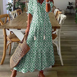Michaela | Blue White-Print Maxi Dress