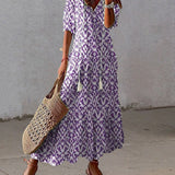 Michaela | Blue White-Print Maxi Dress
