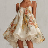 Dahlia | Cream Floral Layered Swing Dress