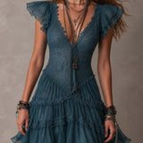 Brielle | Teal Ruffle V-Neck Dress