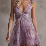 Lilac | Purple Floral Twist-Front Dress