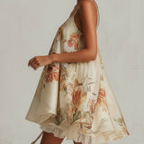Dahlia | Cream Floral Layered Swing Dress