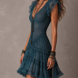 Brielle | Teal Ruffle V-Neck Dress