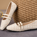Sonja | Cream Tweed Double-Strap Flats