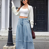 Lila | Light Blue Pleated Wide-Leg Jeans