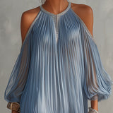 Celeste | Blue Pleated Cold-Shoulder Dress
