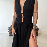 Zolla | Black Cut-Out Split Maxi Dress