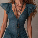 Brielle | Teal Ruffle V-Neck Dress