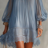 Celeste | Blue Pleated Cold-Shoulder Dress
