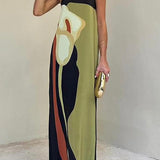 Odelia | Olive Abstract Strapless Maxi Dress