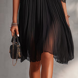 Selene | Black Off-Shoulder Pleated Dress