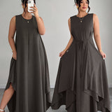 Amandine | Beige Belted Asymmetric Dress