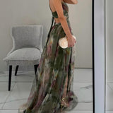 Elara | Orange Abstract Strap Maxi Dress