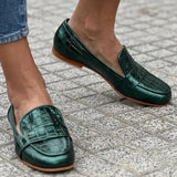 Clarisse | Green Croc-Effect Loafers