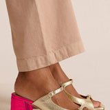 Odile | Gold Peep-Toe Block-Heel Sandals