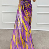 Mia | Blue Abstract Draped Maxi Dress
