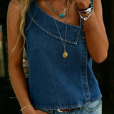 Livia | Asymmetrical Sleeveless Denim Vest