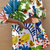 Oriana | Multicolour Leaf Print Shirt & Shorts Set