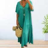 Maelis | Beige Tiered V-Neck Maxi Dress
