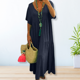 Maelis | Beige Tiered V-Neck Maxi Dress