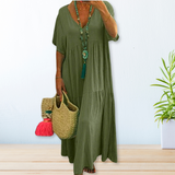 Maelis | Beige Tiered V-Neck Maxi Dress