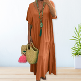 Maelis | Beige Tiered V-Neck Maxi Dress