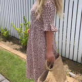 Nicola | Taupe Geometric Midi Dress