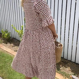 Nicola | Taupe Geometric Midi Dress
