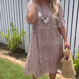 Nicola | Taupe Geometric Midi Dress