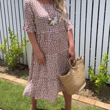 Nicola | Taupe Geometric Midi Dress