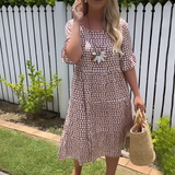 Nicola | Taupe Geometric Midi Dress
