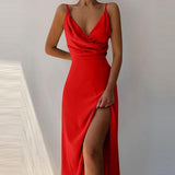 Aria | Champagne Ruched Split Maxi Dress