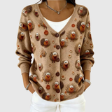 Poppy | Tan Owl-Print Cardigan