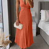 Talia | Yellow Pleated V-Neck Midi Dress