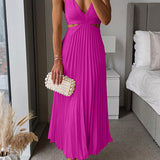 Talia | Yellow Pleated V-Neck Midi Dress