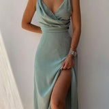 Aria | Champagne Ruched Split Maxi Dress