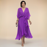 Emi | Red Wrap Flutter-Sleeve Dress