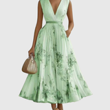 Rowella | Ivory Blue-Floral Pleated Dress