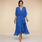 Emi | Red Wrap Flutter-Sleeve Dress