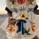 Isadora | Cream Coastal Print Shirt & Shorts Set