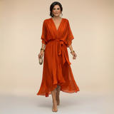 Emi | Red Wrap Flutter-Sleeve Dress