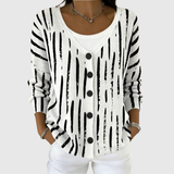 Rhea | White Linear-Print Cardigan