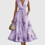 Rowella | Ivory Blue-Floral Pleated Dress