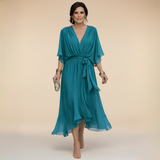 Emi | Red Wrap Flutter-Sleeve Dress