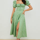 Aviana | Sage Puff-Sleeve Midi Dress