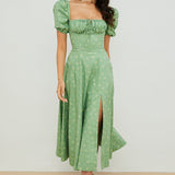 Aviana | Sage Puff-Sleeve Midi Dress