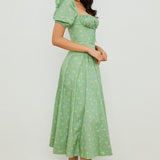 Aviana | Sage Puff-Sleeve Midi Dress