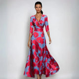 Eliana | White Blue-Floral V-Neck Dress