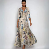 Eliana | White Blue-Floral V-Neck Dress