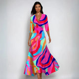 Eliana | White Blue-Floral V-Neck Dress